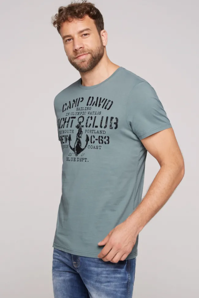 Herren CAMP DAVID & SOCCX T-Shirt Rundhals mit Used Print grey green | S