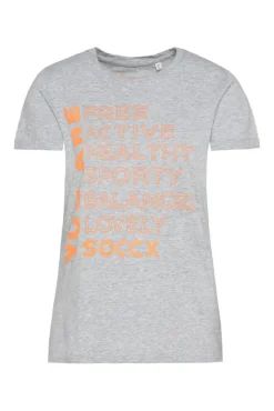 Damen CAMP DAVID & SOCCX T-Shirt Rundhals mit Wording Print grey melange