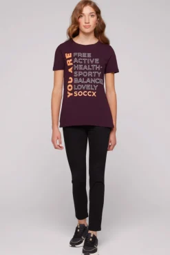Damen CAMP DAVID & SOCCX T-Shirt Rundhals mit Wording Print deep plum