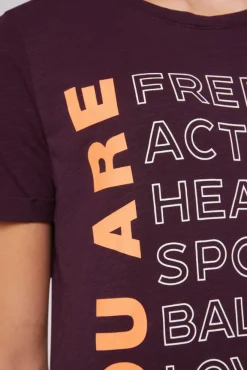 Damen CAMP DAVID & SOCCX T-Shirt Rundhals mit Wording Print deep plum