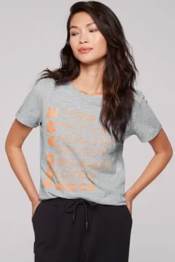 Damen CAMP DAVID & SOCCX T-Shirt Rundhals mit Wording Print grey melange