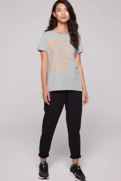 Damen CAMP DAVID & SOCCX T-Shirt Rundhals mit Wording Print grey melange