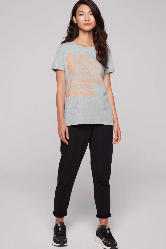 Damen CAMP DAVID & SOCCX T-Shirt Rundhals mit Wording Print grey melange