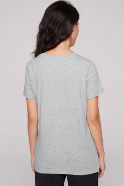 Damen CAMP DAVID & SOCCX T-Shirt Rundhals mit Wording Print grey melange