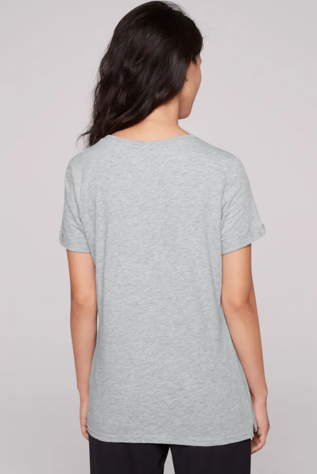 Damen CAMP DAVID & SOCCX T-Shirt Rundhals mit Wording Print grey melange
