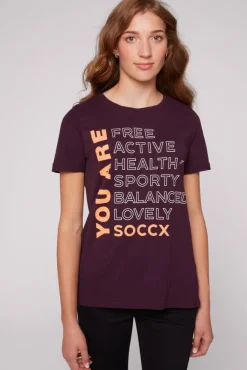 Damen CAMP DAVID & SOCCX T-Shirt Rundhals mit Wording Print deep plum