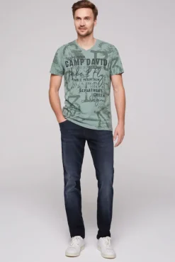 Herren CAMP DAVID & SOCCX T-Shirt V-Neck mit All Over Print