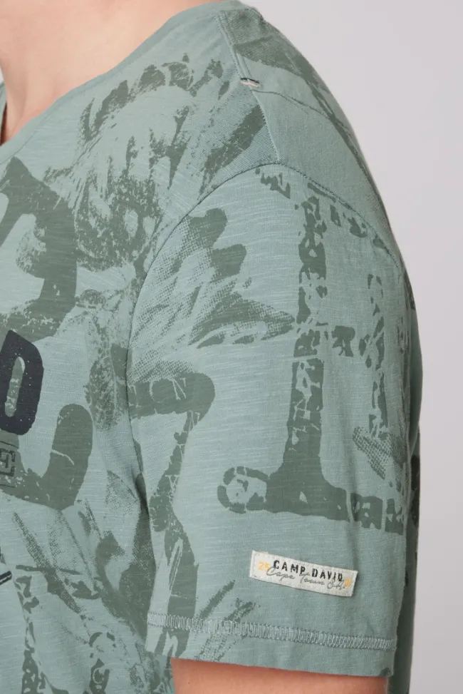 Herren CAMP DAVID & SOCCX T-Shirt V-Neck mit All Over Print