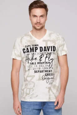 Herren CAMP DAVID & SOCCX T-Shirt V-Neck mit All Over Print