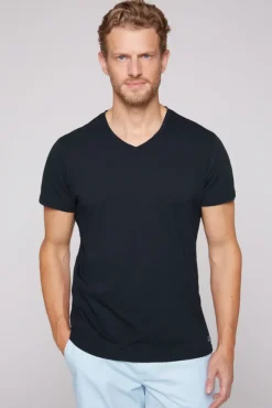 Herren CAMP DAVID & SOCCX T-Shirt V-Neck mit Brusttasche blue navy | S