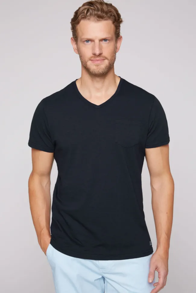 Herren CAMP DAVID & SOCCX T-Shirt V-Neck mit Brusttasche blue navy | S
