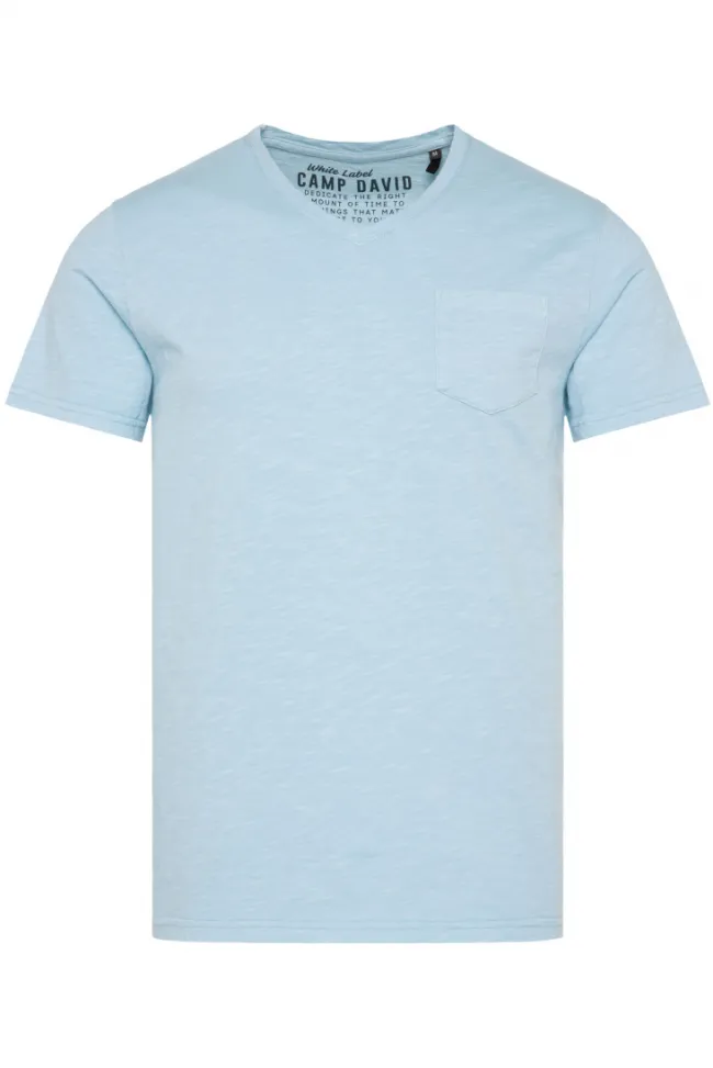 Herren CAMP DAVID & SOCCX T-Shirt V-Neck mit Brusttasche summer blue | S
