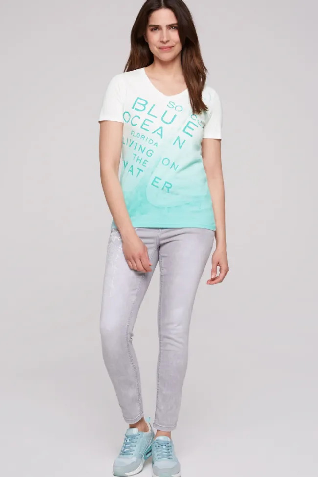 Damen CAMP DAVID & SOCCX V-Shirt Dip Dye mit Anker-Print