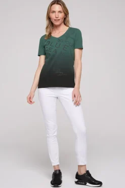 Damen CAMP DAVID & SOCCX V-Shirt Dip Dye mit Anker-Print dark green