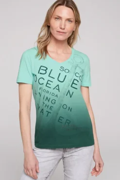 Damen CAMP DAVID & SOCCX V-Shirt Dip Dye mit Anker-Print flash aqua