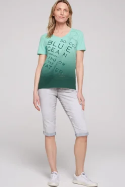 Damen CAMP DAVID & SOCCX V-Shirt Dip Dye mit Anker-Print flash aqua