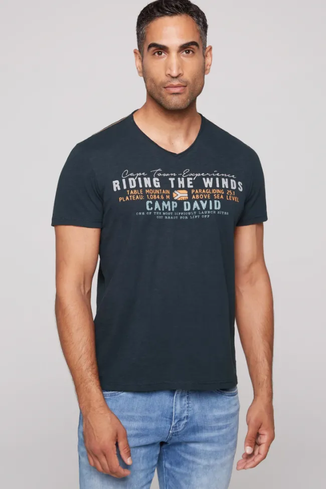 Herren CAMP DAVID & SOCCX V-Shirt mit Flockprint blue navy