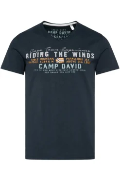Herren CAMP DAVID & SOCCX V-Shirt mit Flockprint blue navy