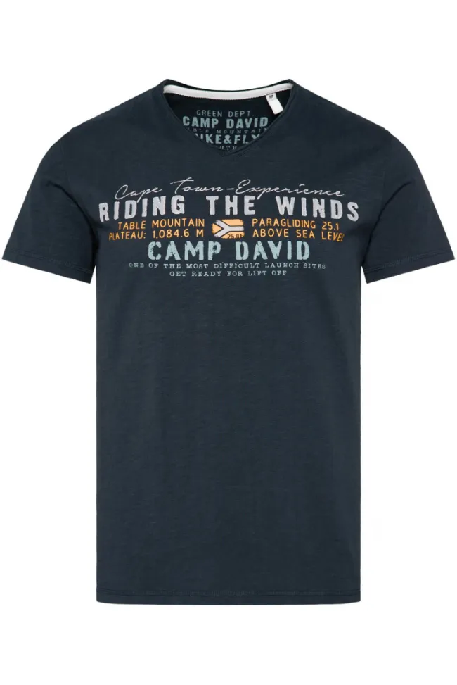 Herren CAMP DAVID & SOCCX V-Shirt mit Flockprint blue navy