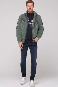 Herren CAMP DAVID & SOCCX Wattierter Fliegerblouson mit Patches khale green