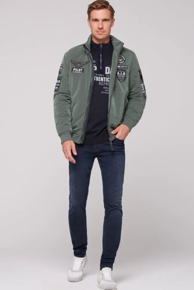Herren CAMP DAVID & SOCCX Wattierter Fliegerblouson mit Patches khale green