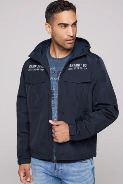 Herren CAMP DAVID & SOCCX Windbreaker-Jacke mit Kapuze und Rückenprint blue navy