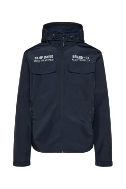 Herren CAMP DAVID & SOCCX Windbreaker-Jacke mit Kapuze und Rückenprint blue navy