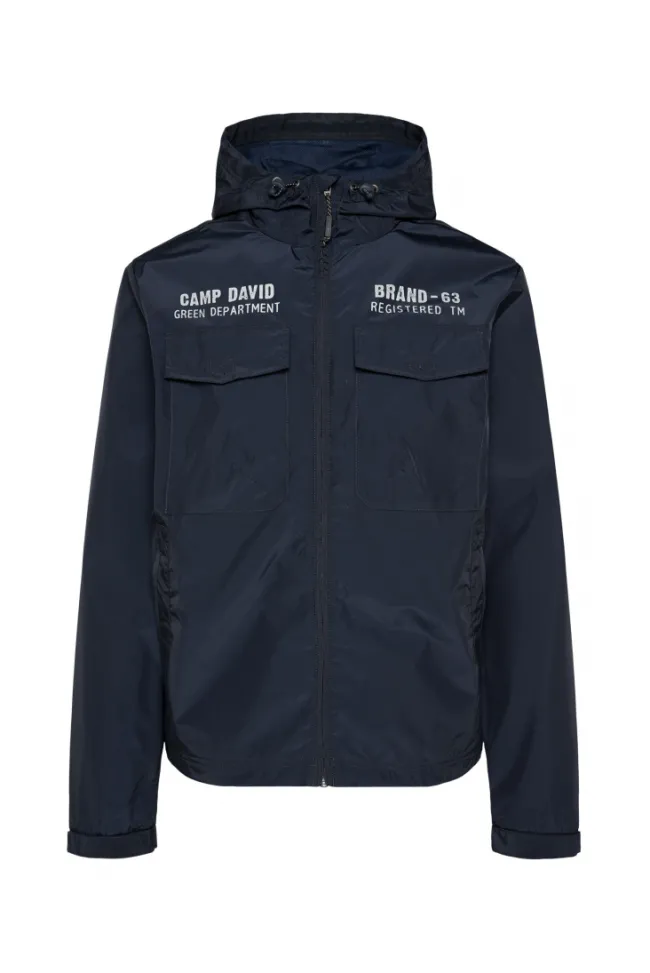 Herren CAMP DAVID & SOCCX Windbreaker-Jacke mit Kapuze und Rückenprint blue navy