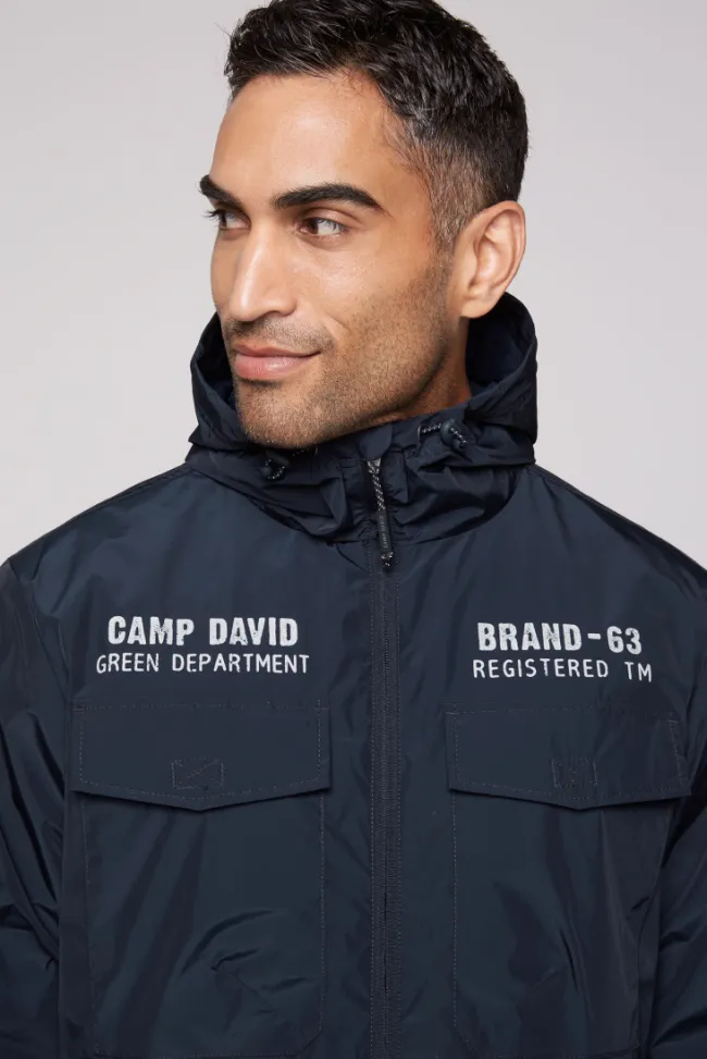 Herren CAMP DAVID & SOCCX Windbreaker-Jacke mit Kapuze und Rückenprint blue navy