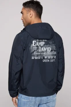 Herren CAMP DAVID & SOCCX Windbreaker-Jacke mit Kapuze und Rückenprint blue navy