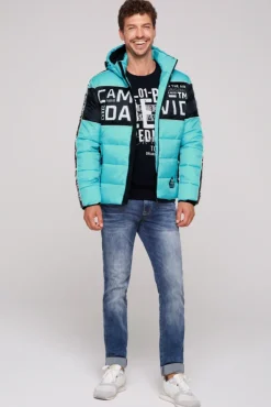 Herren CAMP DAVID & SOCCX Winterjacke mit Colour-Blocking und Logo-Design new aqua