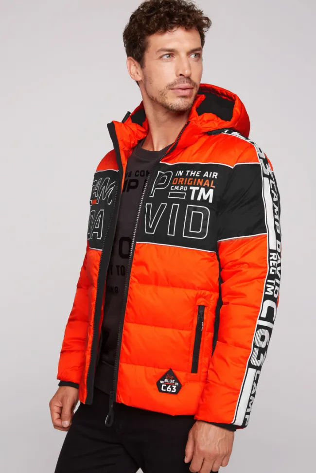 Herren CAMP DAVID & SOCCX Winterjacke mit Colour-Blocking und Logo-Design signal orange
