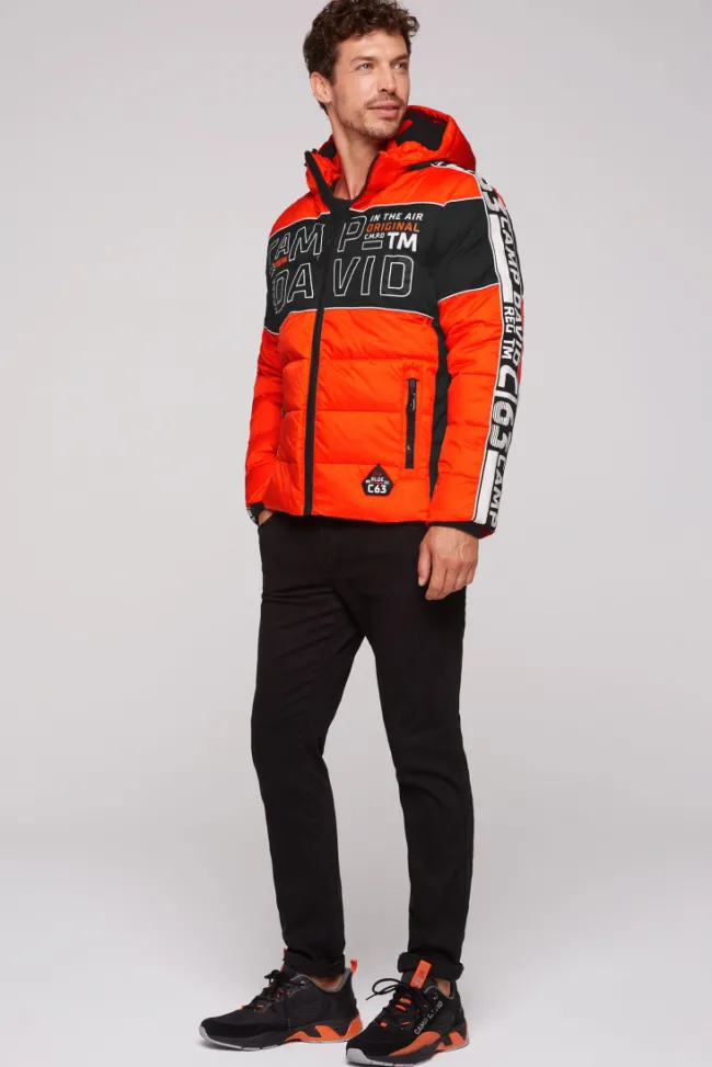 Herren CAMP DAVID & SOCCX Winterjacke mit Colour-Blocking und Logo-Design signal orange