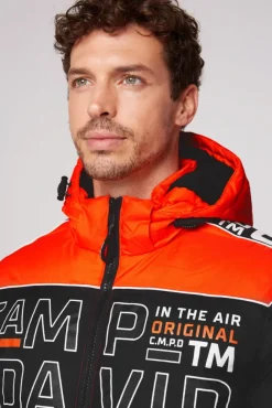 Herren CAMP DAVID & SOCCX Winterjacke mit Colour-Blocking und Logo-Design signal orange