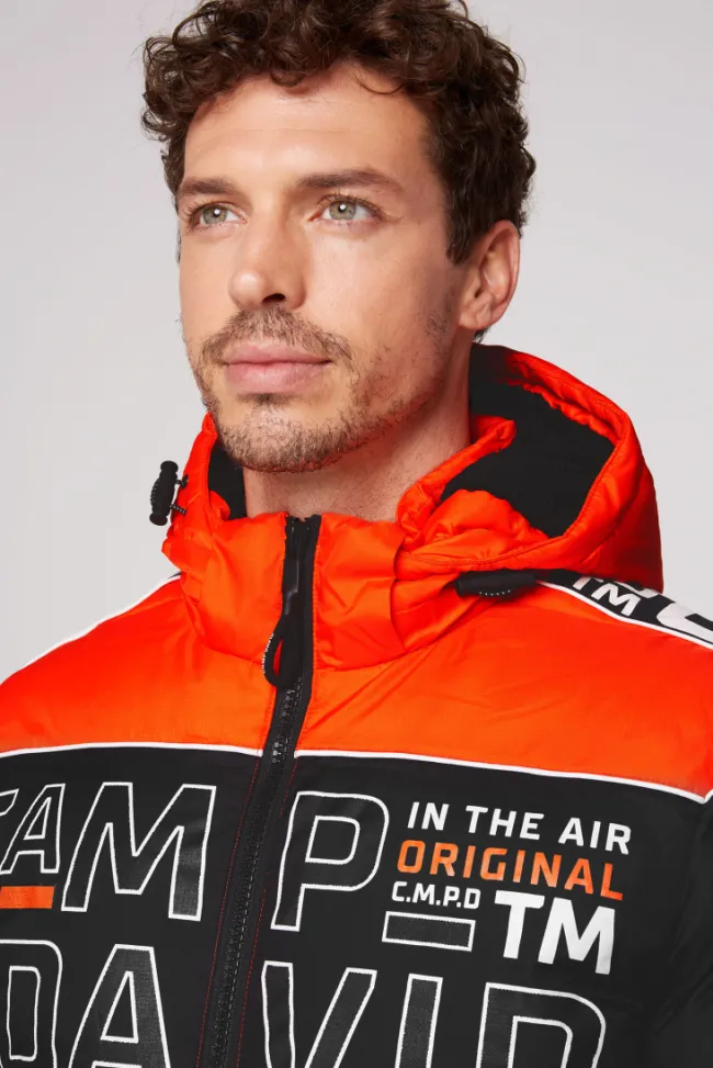 Herren CAMP DAVID & SOCCX Winterjacke mit Colour-Blocking und Logo-Design signal orange