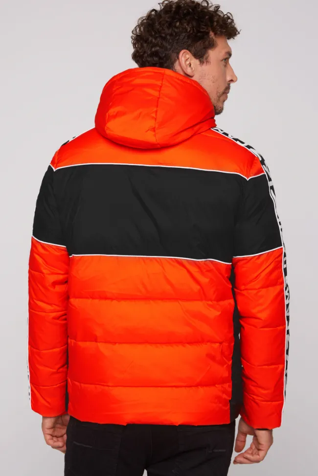 Herren CAMP DAVID & SOCCX Winterjacke mit Colour-Blocking und Logo-Design signal orange
