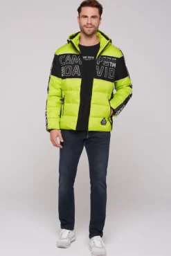 Herren CAMP DAVID & SOCCX Winterjacke mit Colour-Blocking und Logo-Design neon kiwi