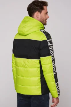 Herren CAMP DAVID & SOCCX Winterjacke mit Colour-Blocking und Logo-Design neon kiwi