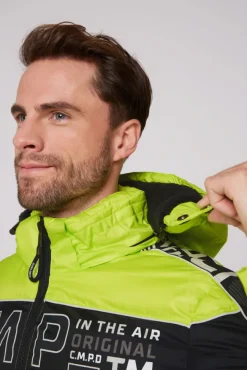 Herren CAMP DAVID & SOCCX Winterjacke mit Colour-Blocking und Logo-Design neon kiwi