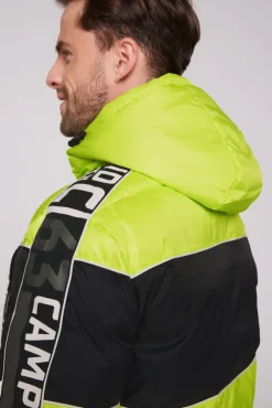 Herren CAMP DAVID & SOCCX Winterjacke mit Colour-Blocking und Logo-Design neon kiwi
